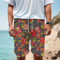 Pink Red Rose Floral Pattern Print Men's Cargo Shorts
