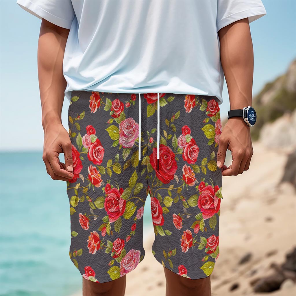 Pink Red Rose Floral Pattern Print Men's Cargo Shorts