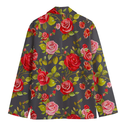 Pink Red Rose Floral Pattern Print Men's Cotton Blazer