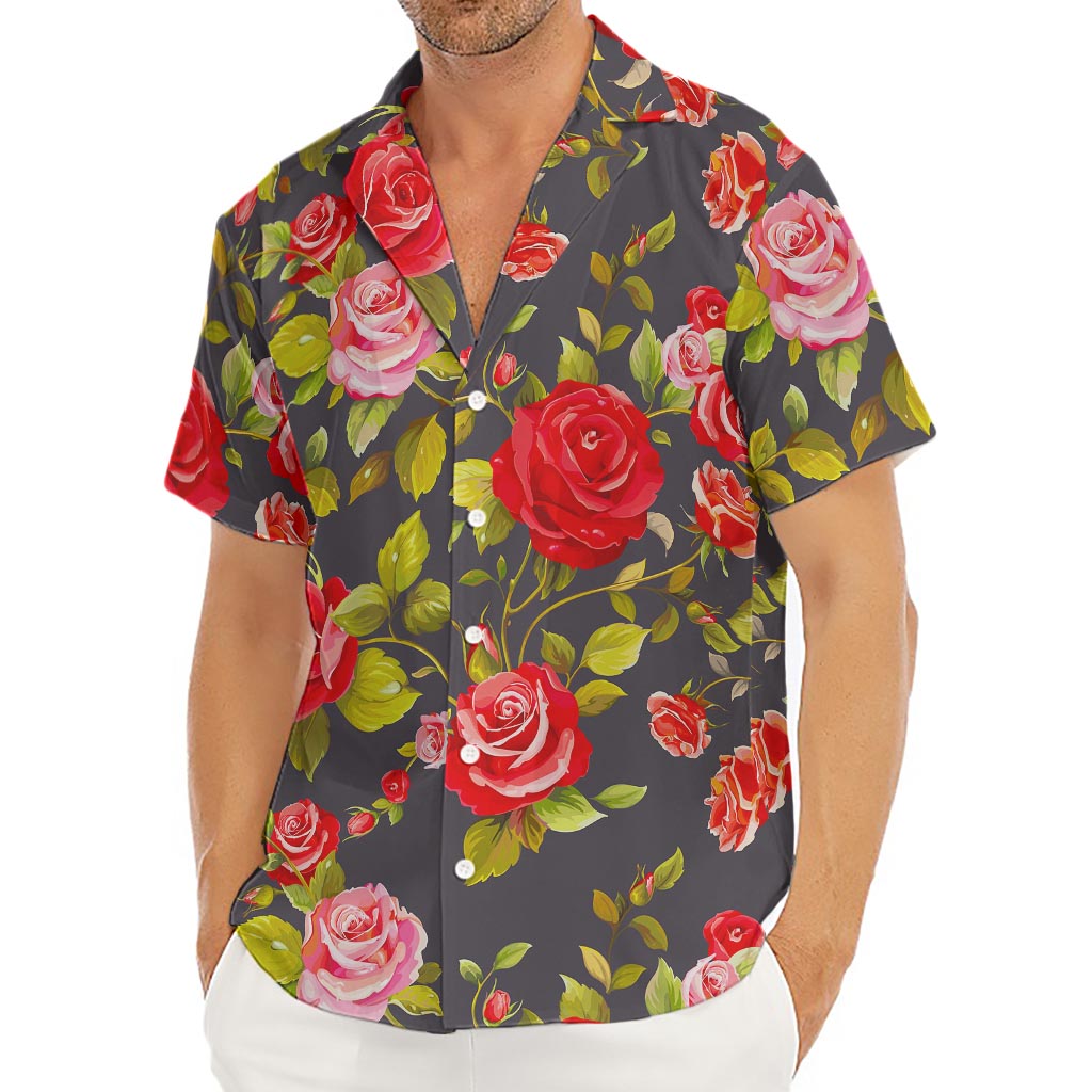 Pink Red Rose Floral Pattern Print Men's Deep V-Neck Shirt