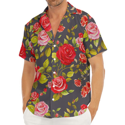Pink Red Rose Floral Pattern Print Men's Deep V-Neck Shirt