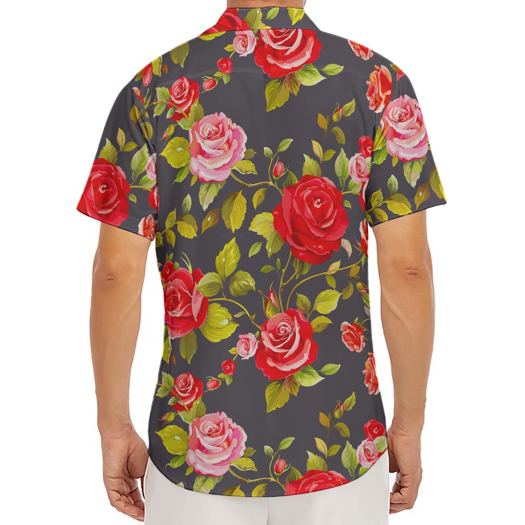 Pink Red Rose Floral Pattern Print Men's Deep V-Neck Shirt