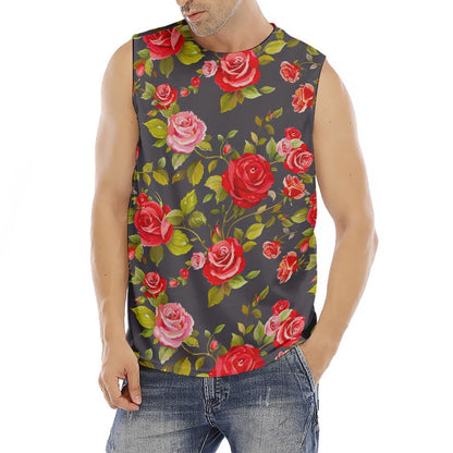 Pink Red Rose Floral Pattern Print Men's Fitness Tank Top