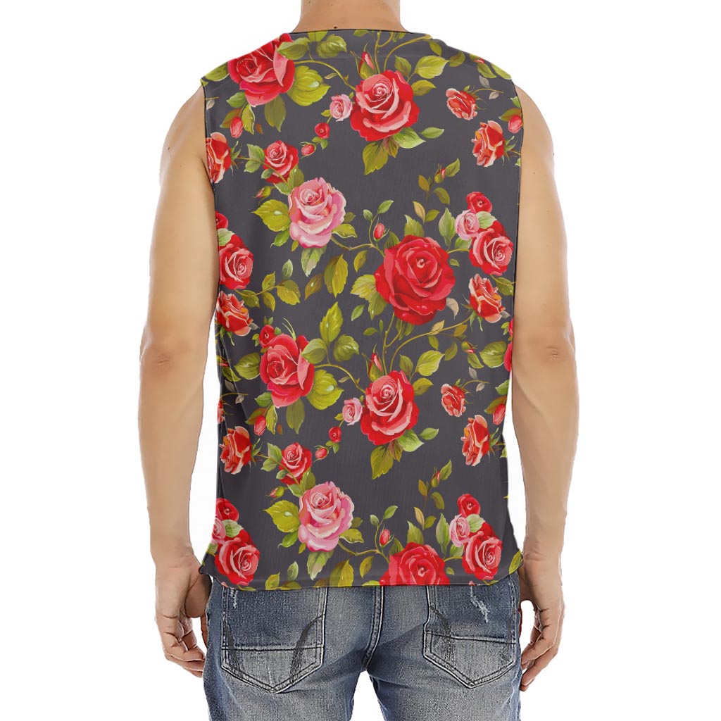 Pink Red Rose Floral Pattern Print Men's Fitness Tank Top