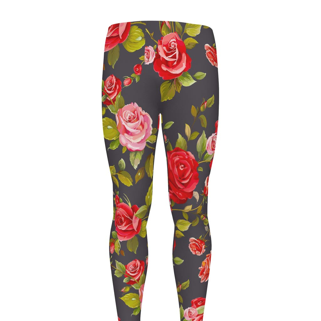 Pink Red Rose Floral Pattern Print Men's leggings