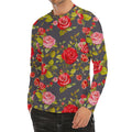 Pink Red Rose Floral Pattern Print Men's Long Sleeve Rash Guard