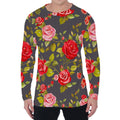 Pink Red Rose Floral Pattern Print Men's Long Sleeve T-Shirt