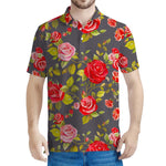 Pink Red Rose Floral Pattern Print Men's Polo Shirt