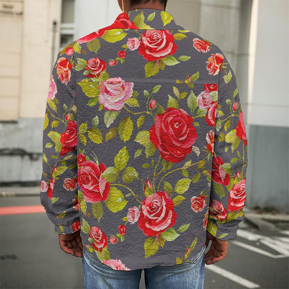 Pink Red Rose Floral Pattern Print Men's Shirt Jacket