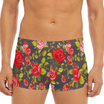 Pink Red Rose Floral Pattern Print Men's Short Boxer Briefs