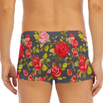 Pink Red Rose Floral Pattern Print Men's Short Boxer Briefs