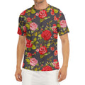 Pink Red Rose Floral Pattern Print Men's Short Sleeve Rash Guard