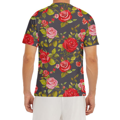 Pink Red Rose Floral Pattern Print Men's Short Sleeve Rash Guard