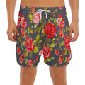 Pink Red Rose Floral Pattern Print Men's Split Running Shorts