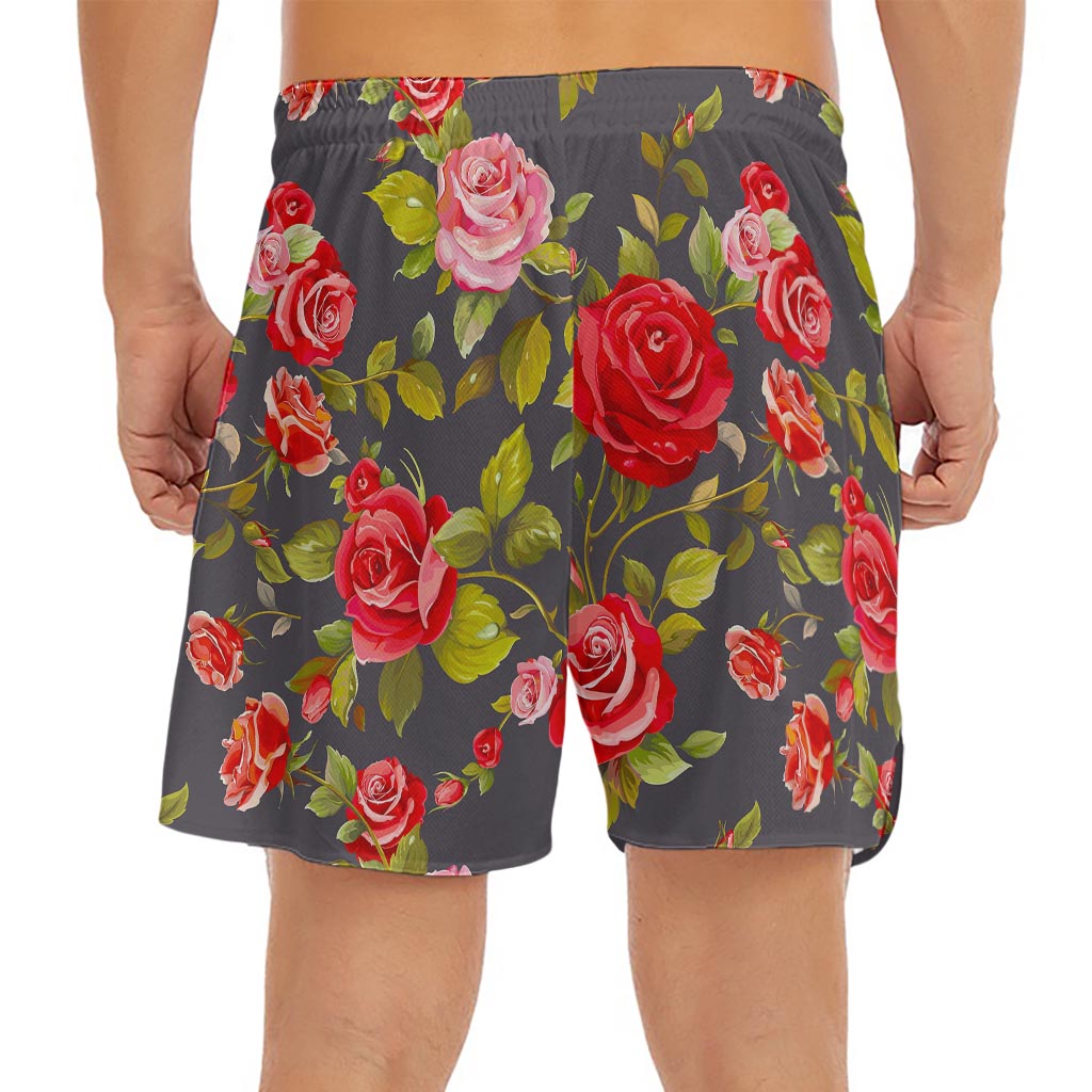 Pink Red Rose Floral Pattern Print Men's Split Running Shorts