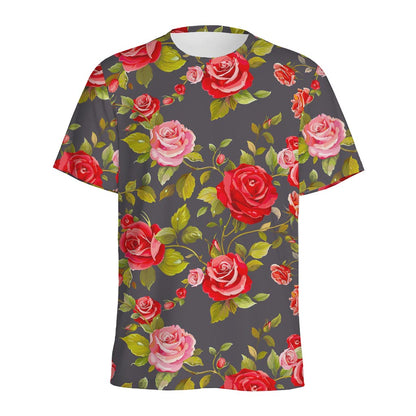 Pink Red Rose Floral Pattern Print Men's Sports T-Shirt