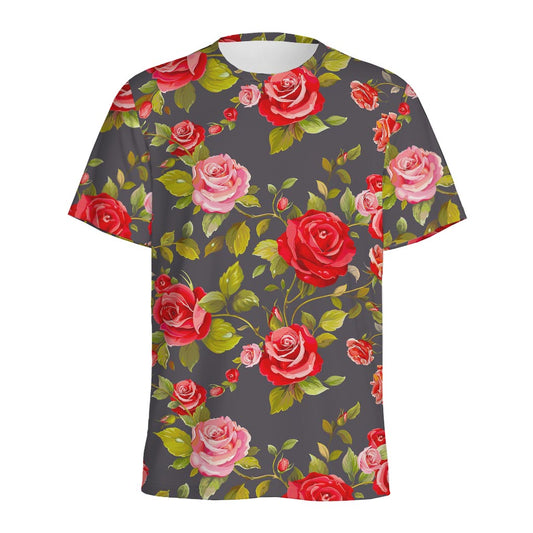 Pink Red Rose Floral Pattern Print Men's Sports T-Shirt