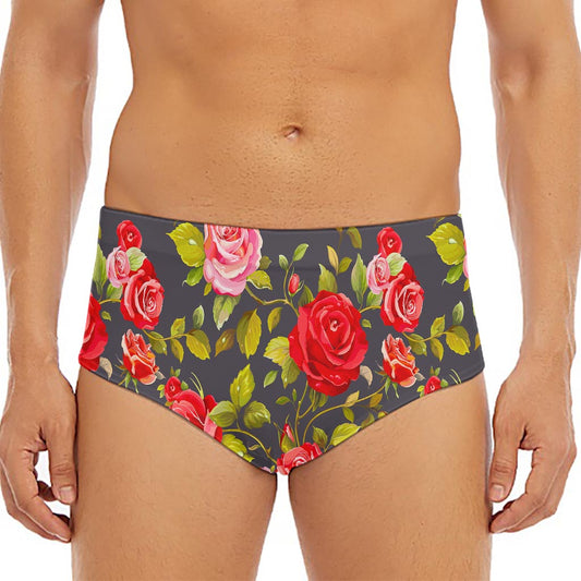 Pink Red Rose Floral Pattern Print Men's Triangle Swim Briefs