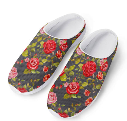 Pink Red Rose Floral Pattern Print Mesh Casual Shoes
