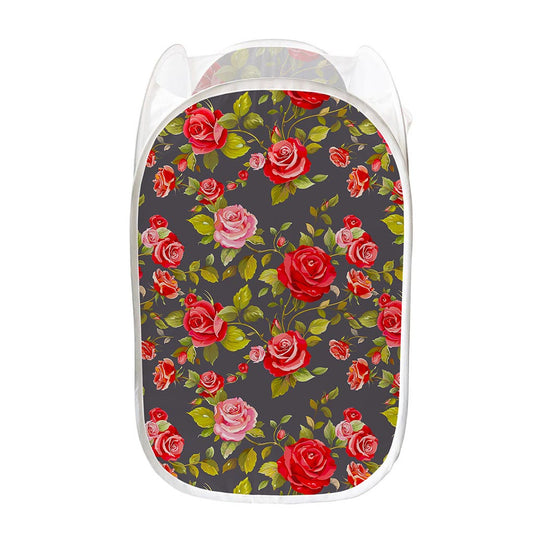 Pink Red Rose Floral Pattern Print Mesh Laundry Hamper