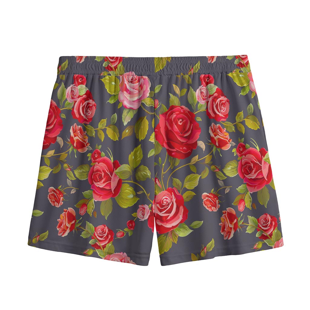 Pink Red Rose Floral Pattern Print Mesh Shorts