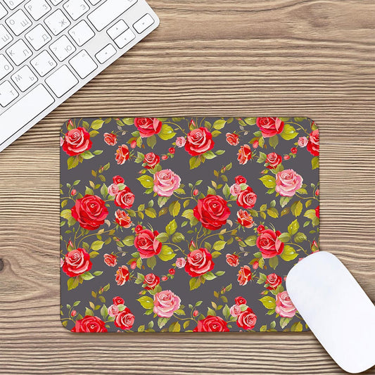 Pink Red Rose Floral Pattern Print Mouse Pad