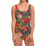 Pink Red Rose Floral Pattern Print One Piece Swimsuit