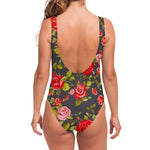 Pink Red Rose Floral Pattern Print One Piece Swimsuit