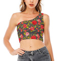 Pink Red Rose Floral Pattern Print One Shoulder Crop Top