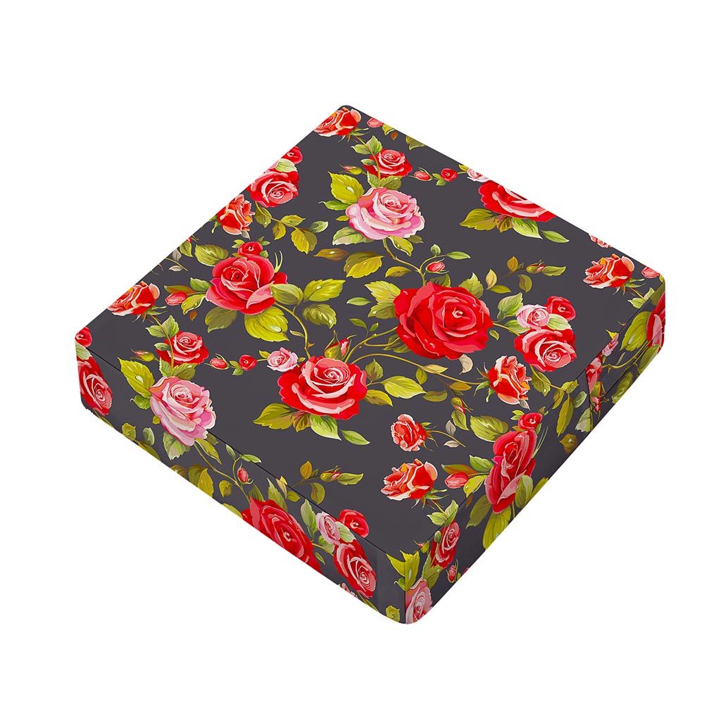 Pink Red Rose Floral Pattern Print Outdoor Seat Cushion Cover