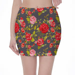 Pink Red Rose Floral Pattern Print Pencil Mini Skirt