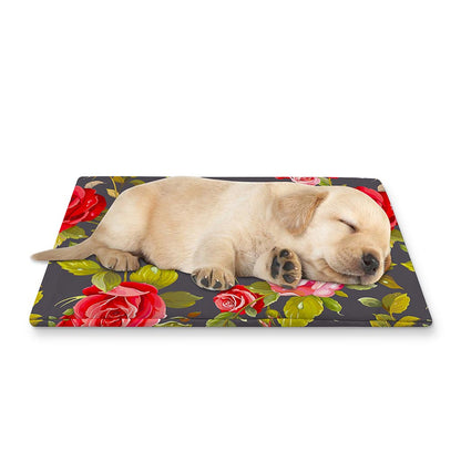 Pink Red Rose Floral Pattern Print Pet Cooling Mat Cover