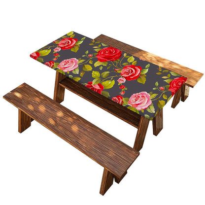 Pink Red Rose Floral Pattern Print Picnic Table Cover