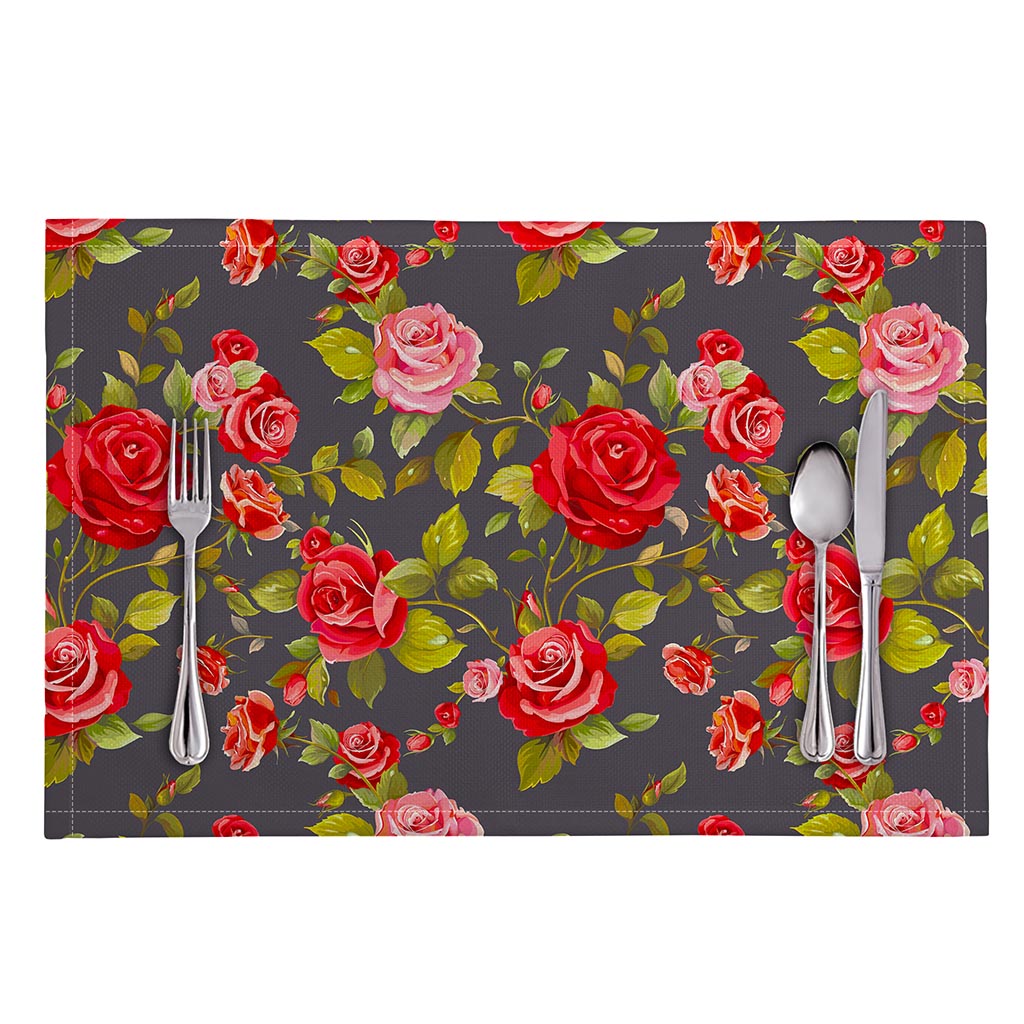 Pink Red Rose Floral Pattern Print Placemat