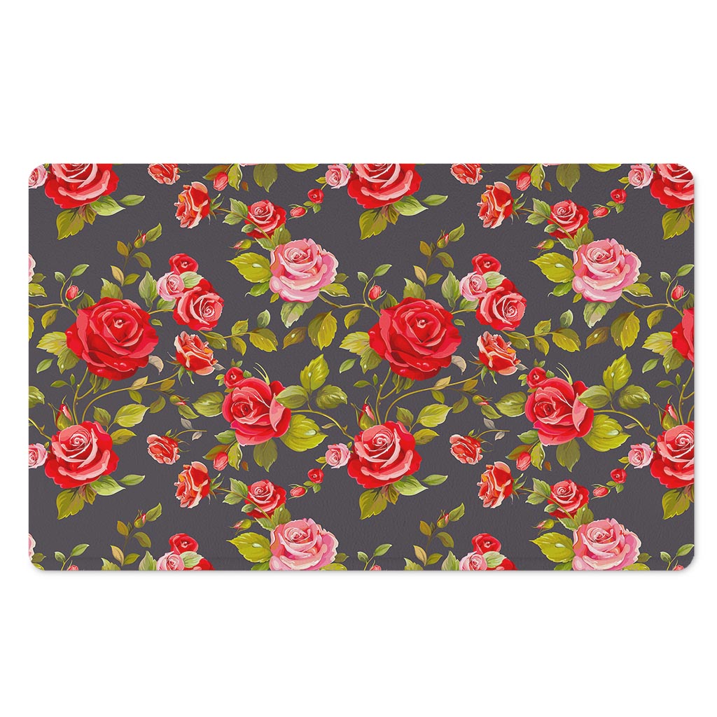 Pink Red Rose Floral Pattern Print Polyester Doormat