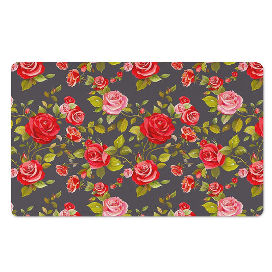 Pink Red Rose Floral Pattern Print Polyester Doormat