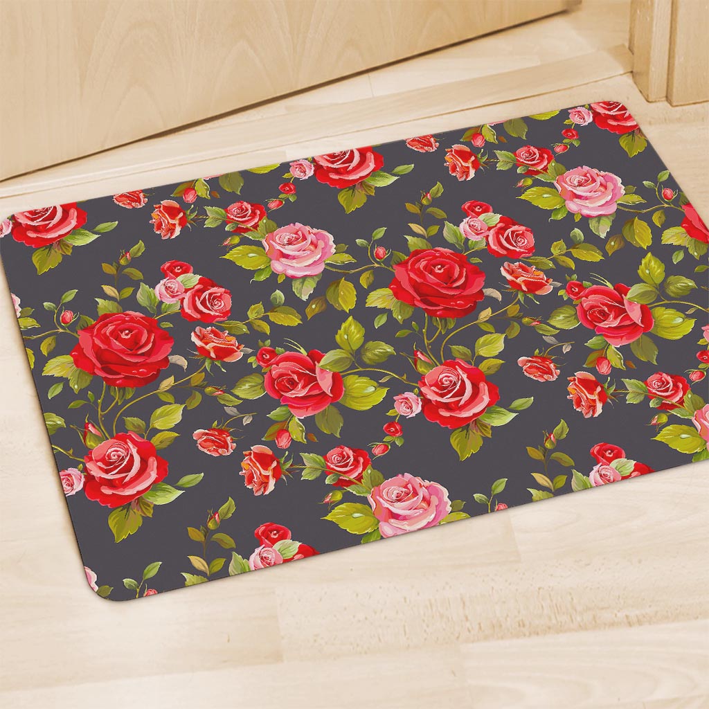 Pink Red Rose Floral Pattern Print Polyester Doormat