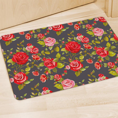Pink Red Rose Floral Pattern Print Polyester Doormat