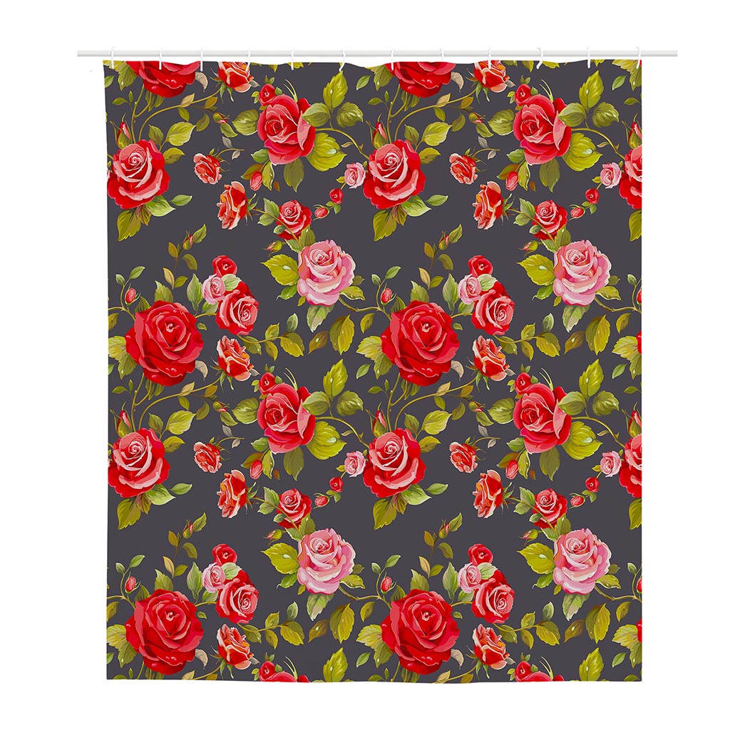 Pink Red Rose Floral Pattern Print Polyester Shower Curtain