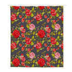 Pink Red Rose Floral Pattern Print Polyester Shower Curtain