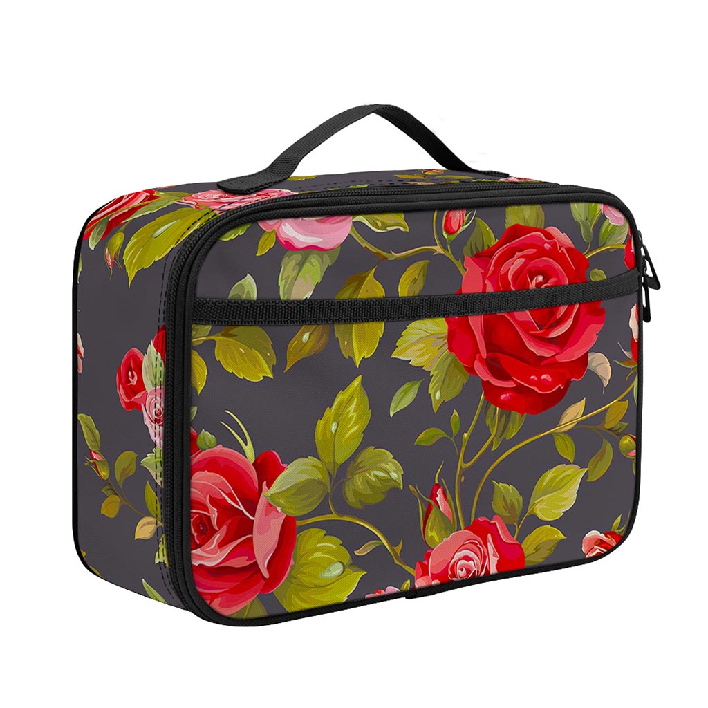 Pink Red Rose Floral Pattern Print Portable Lunch Bag