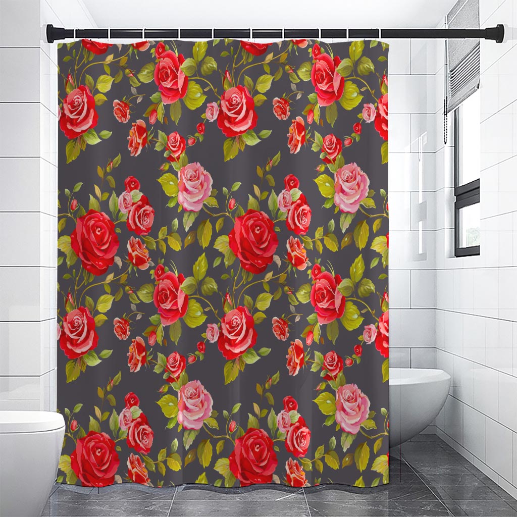 Pink Red Rose Floral Pattern Print Premium Shower Curtain