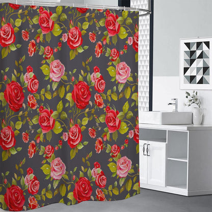 Pink Red Rose Floral Pattern Print Premium Shower Curtain