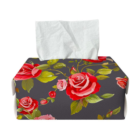 Pink Red Rose Floral Pattern Print Rectangle Tissue Box Cover