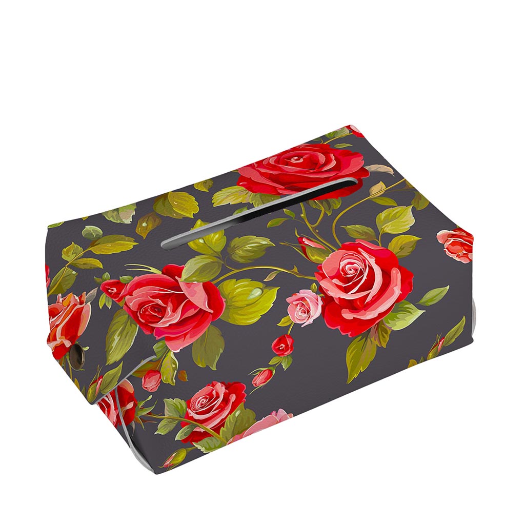 Pink Red Rose Floral Pattern Print Rectangle Tissue Box Cover