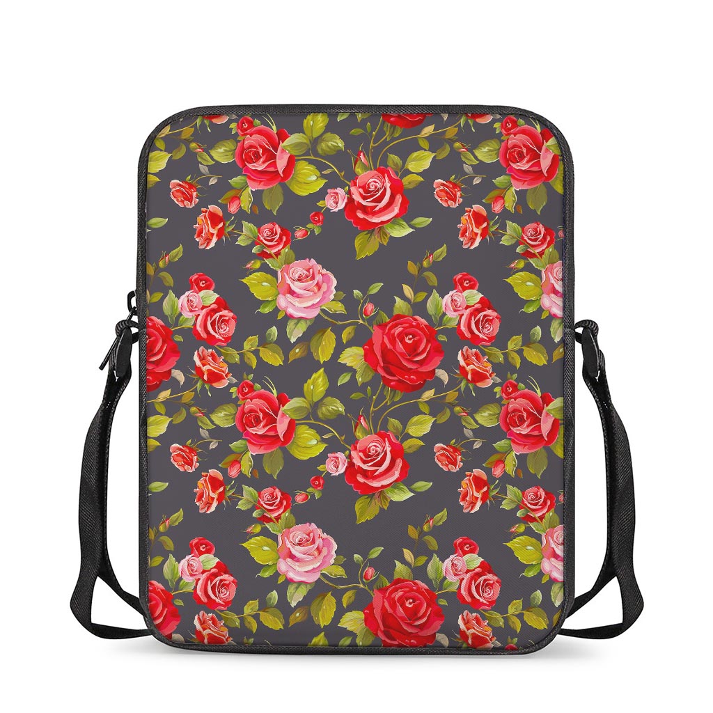 Pink Red Rose Floral Pattern Print Rectangular Crossbody Bag