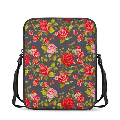 Pink Red Rose Floral Pattern Print Rectangular Crossbody Bag