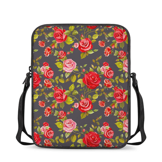 Pink Red Rose Floral Pattern Print Rectangular Crossbody Bag