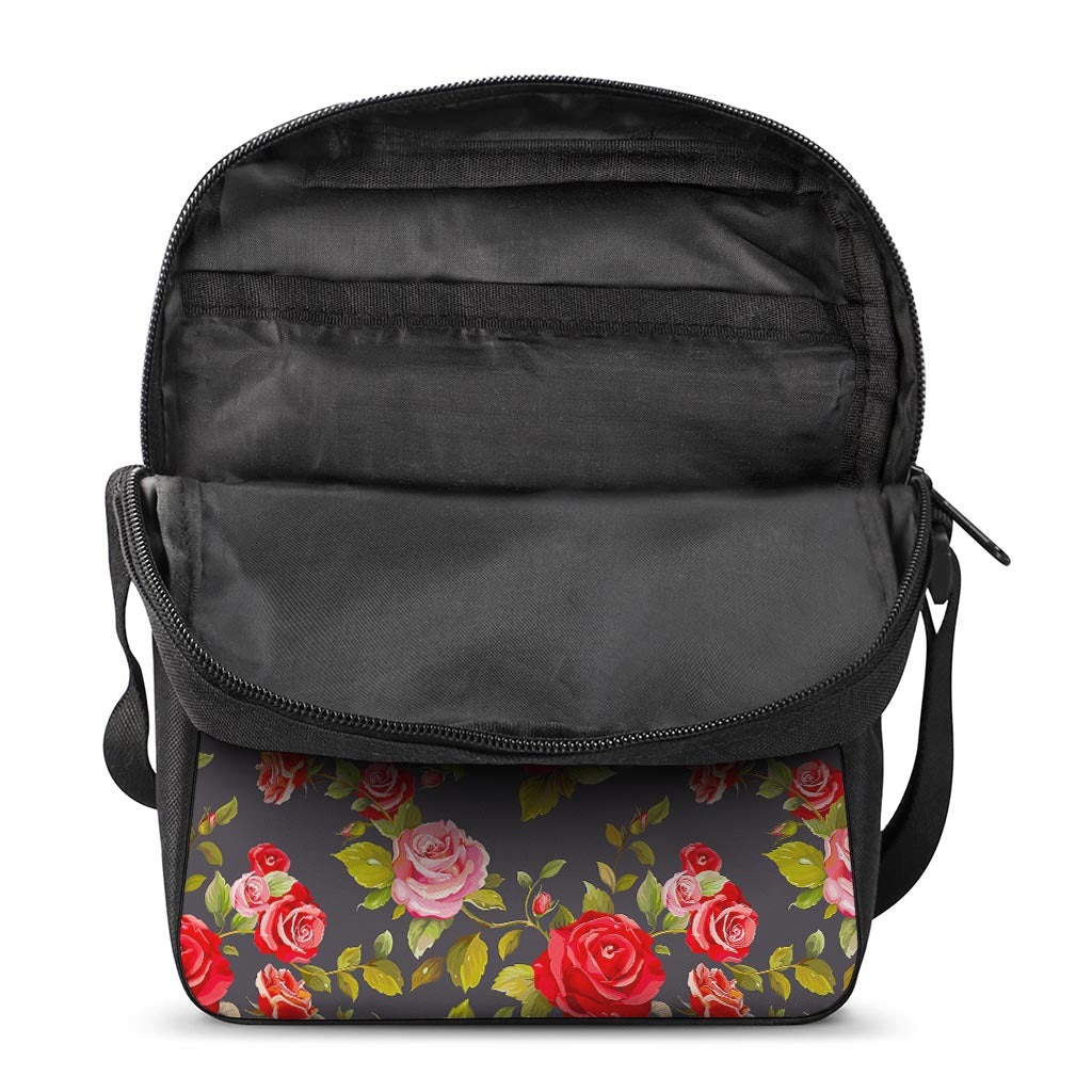 Pink Red Rose Floral Pattern Print Rectangular Crossbody Bag
