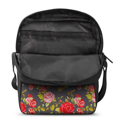 Pink Red Rose Floral Pattern Print Rectangular Crossbody Bag